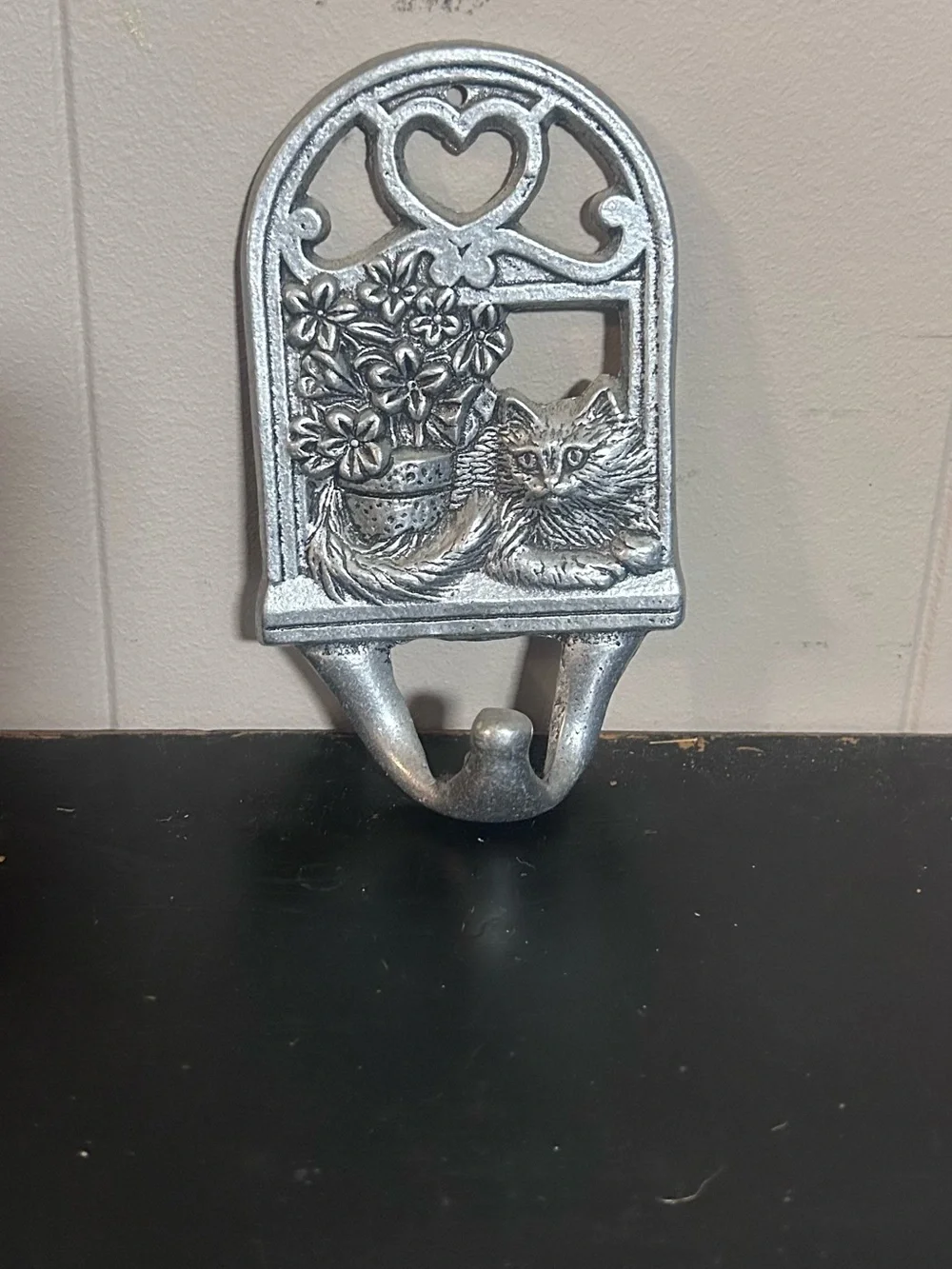 Silver Cat Floral Wall Hook - Decorative Home Wall Decor